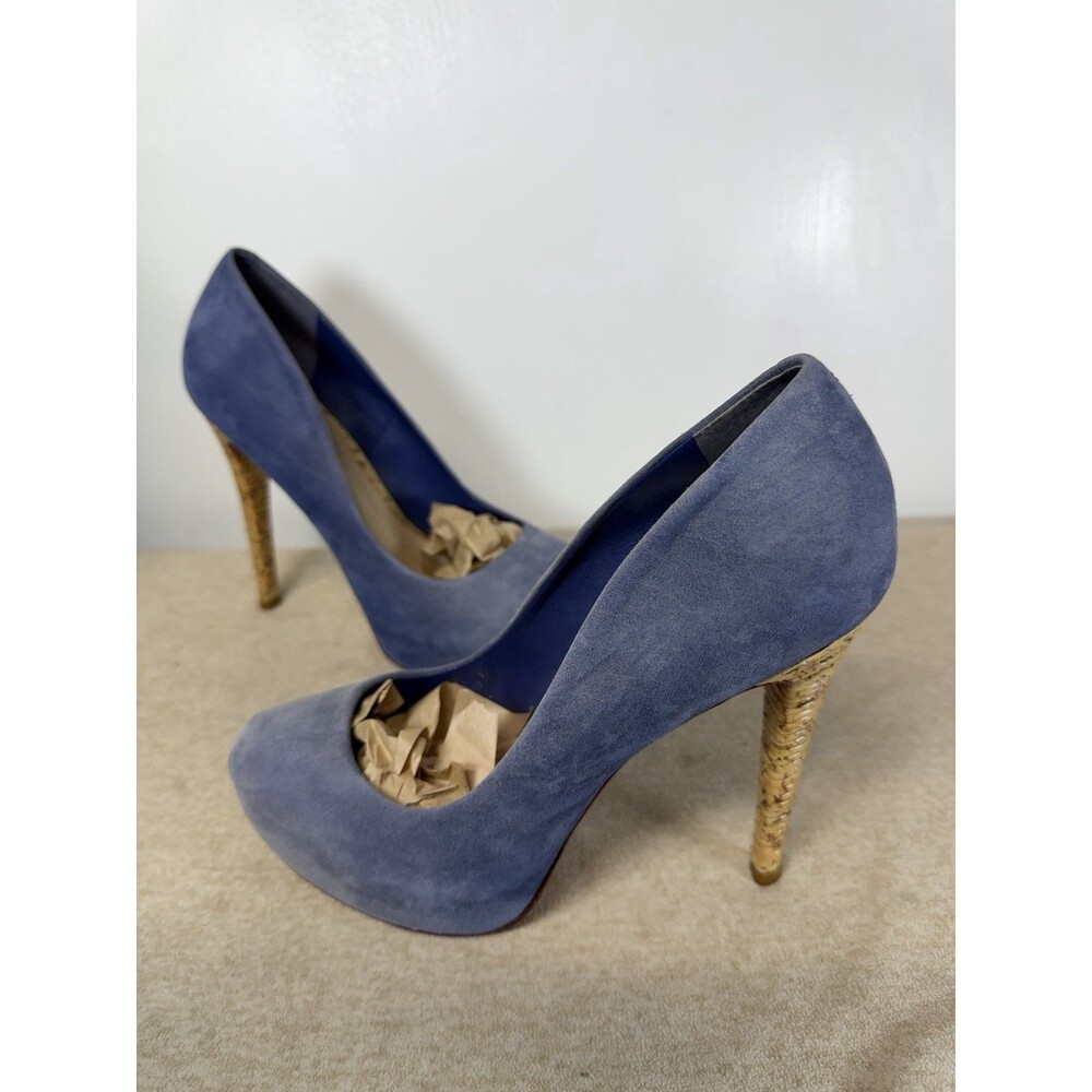 SCHUTZ Women Lou Pump Point Heel Blue Teal Aquamarin Nubuck Dress Shoe Velvet 7B